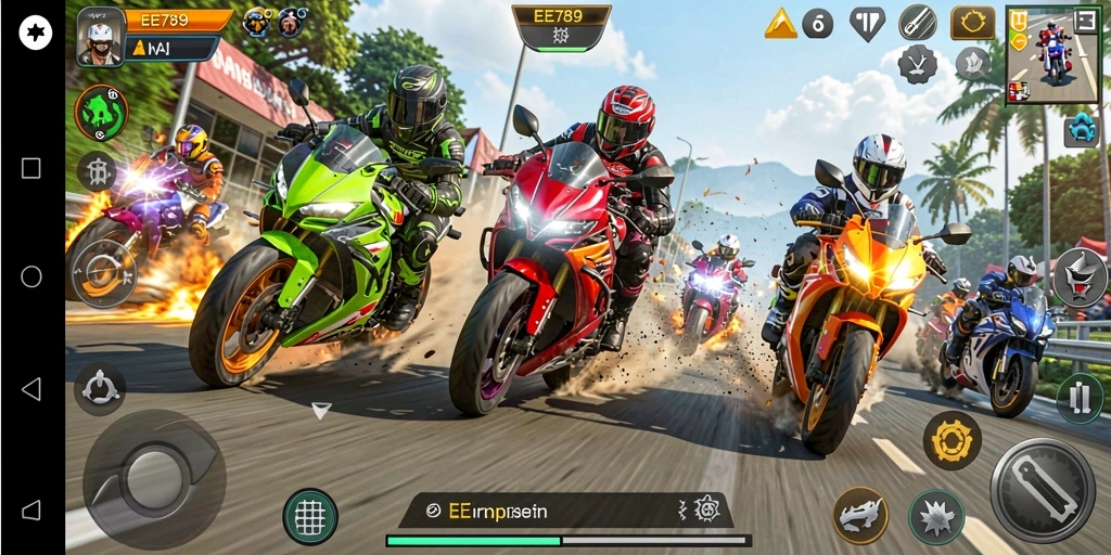 Gameplay seru balapan motor di trek yang menantang.
