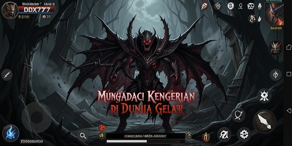 Screenshot menunjukkan suasana menegangkan dalam game IDX777 dengan efek visual yang menakutkan.