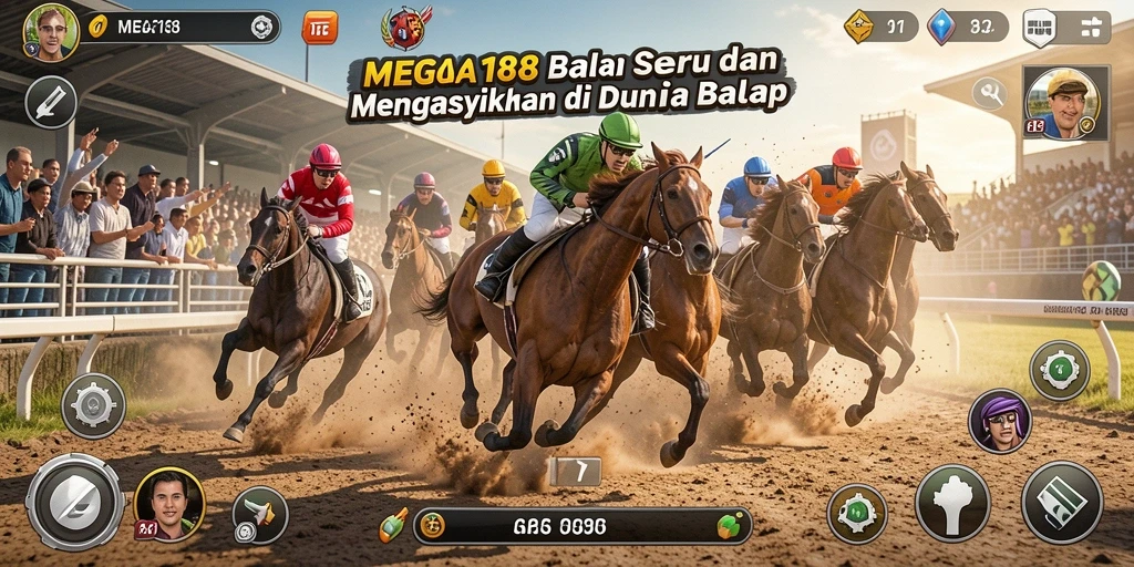 Screenshot gameplay MEGA188 menampilkan balapan mendebarkan dengan mobil cepat.