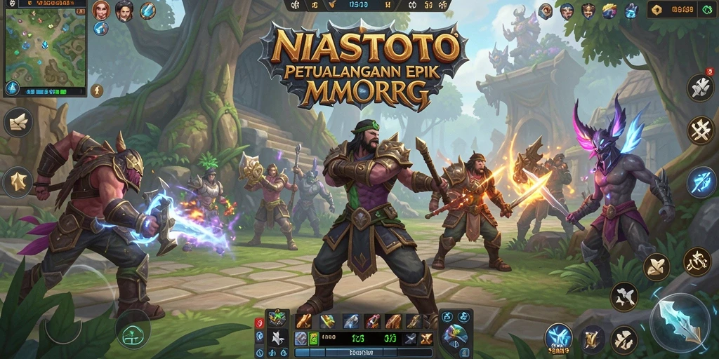 Screenshot gameplay NIASTOTO dengan karakter beraksi di dunia fantasi.