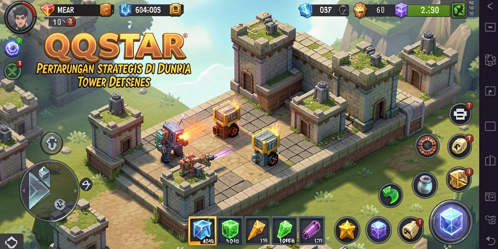 Tampilan gameplay QQSTAR yang mendebarkan dalam dunia Tower Defense.