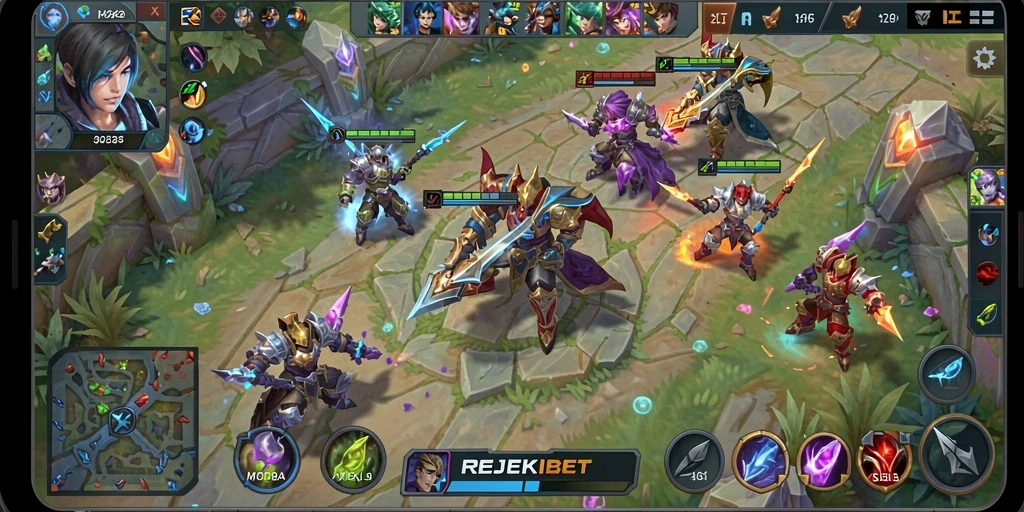Tampilan gameplay MOBA yang menarik dan penuh aksi.