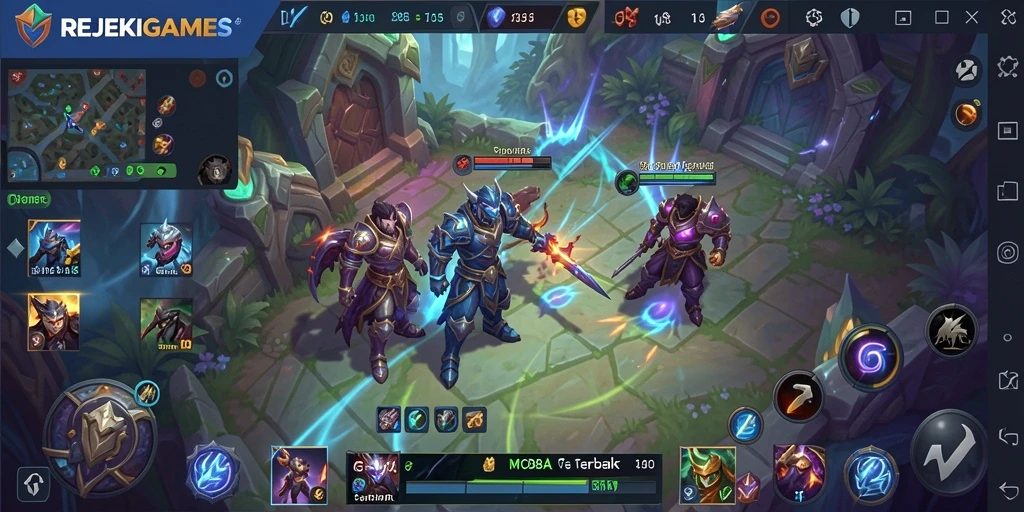 Screenshot gameplay seru REJEKIGAMES dengan berbagai karakter.