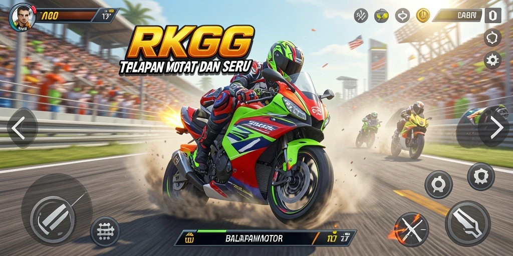 Tampilan epik dari gameplay balapan motor RKGG.
