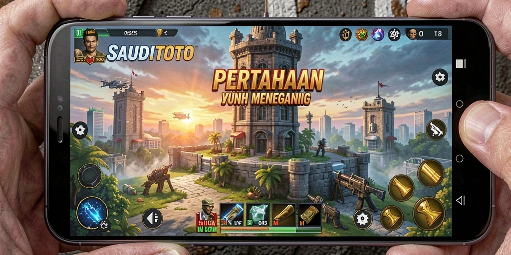 Gameplay SAUDITOTO dengan pertempuran menara yang intens.