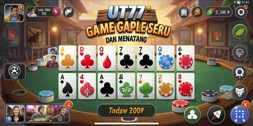 Tampilan gameplay UT77 menampilkan keseruan bermain Gaple secara online.
