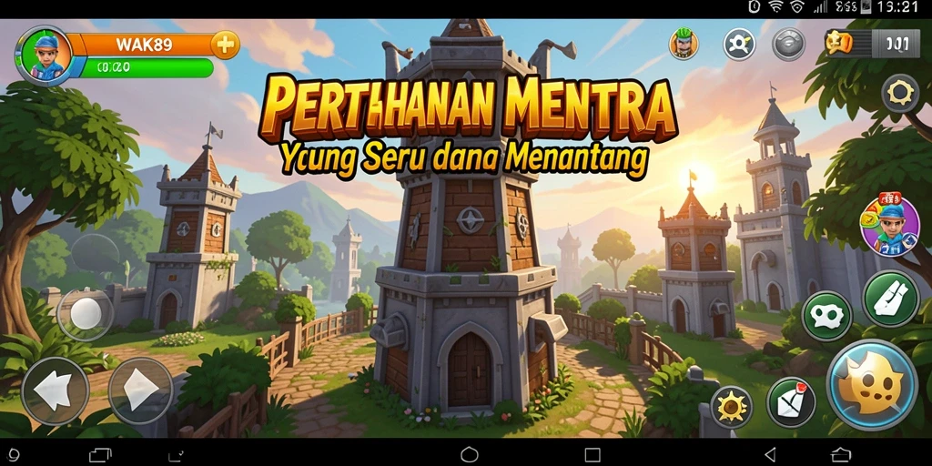 Tangkapan layar utama WAK89 menampilkan aksi seru dalam permainan Tower Defense.