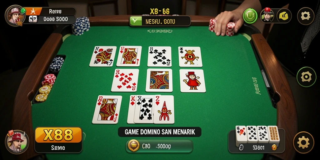 Tampilan gameplay seru dalam X88, permainan Domino yang menantang.