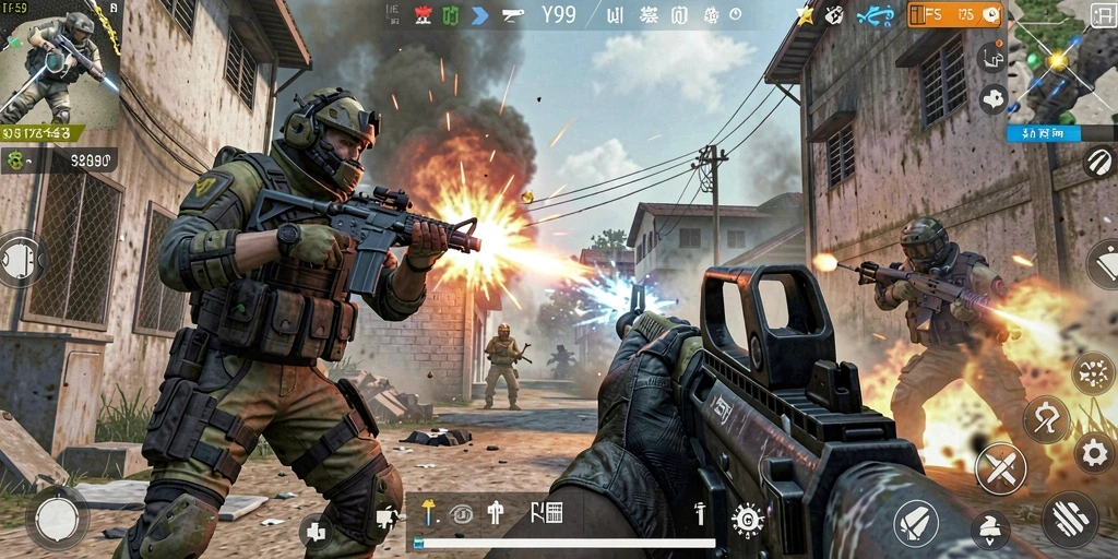 Screenshot gameplay Y89 menampilkan aksi tembak-menembak yang seru.